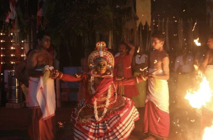 Completely costumed kolam of Thirayattam. Photo courtesy of Neeraja Sasikumar